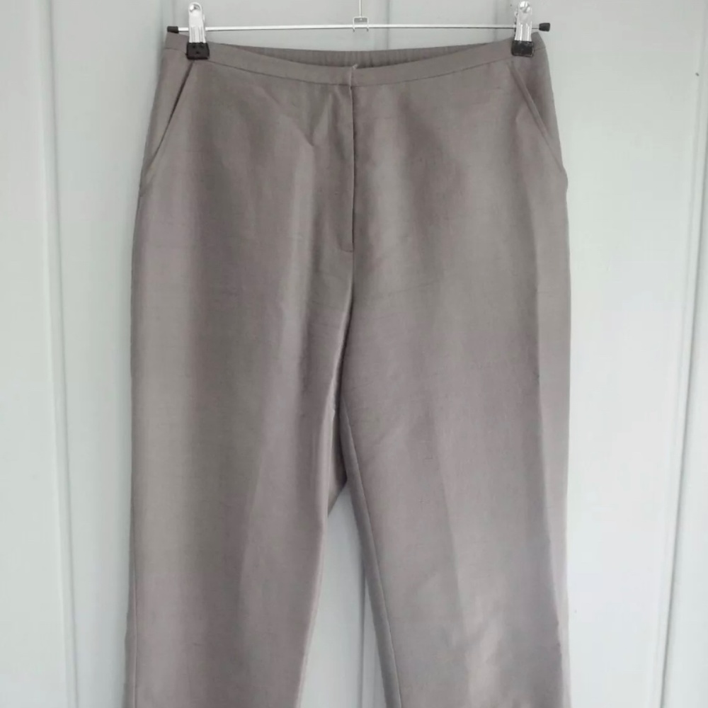 Eileen Fisher Womens Gray Raw Silk 4 6 Dress Pants Straight High Rise Pockets